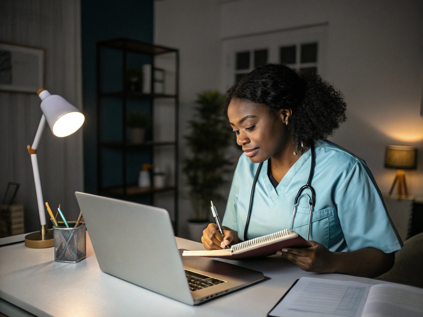Younger adult Black woman participating in an online intimate wellness consultation on a laptop